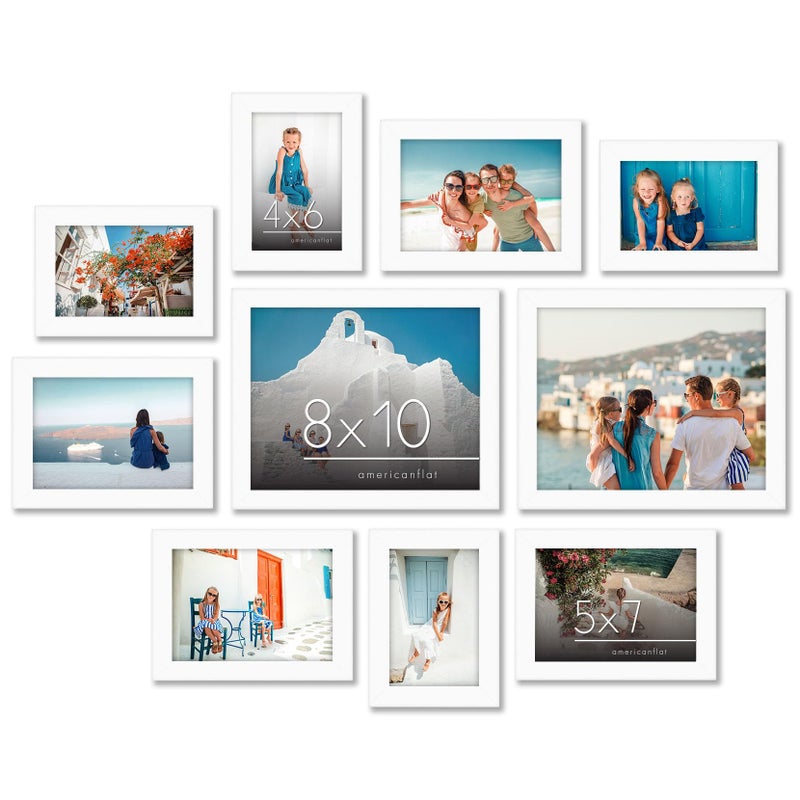 Americanflat Set of 10 Picture Frames with Shatter-Resistant Glass - Gallery Wall Frame Set with Two 8x10, Four 5x7 and Four 4x6 Frames - Signature Collection - White - Image 1